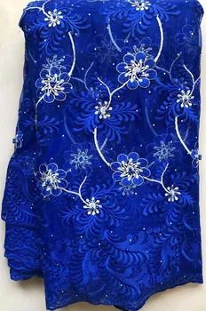 

Latest African Laces Fabrics Embroidered African Guipure French Lace Fabric With Beads 2020 African French Net Lace NLL4687 blue