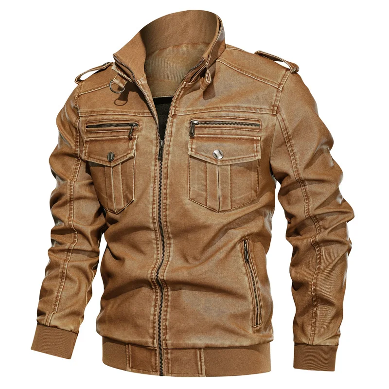 

AliExpress Autumn Washing Vintage Motorcycle PU Leather Coat Large Size Loose-Fit Multi-pockets Men's Leather