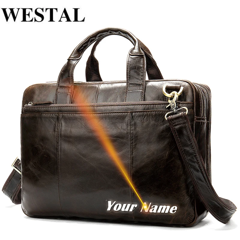 Портфель WESTAL мужской из натуральной кожи сумка мессенджер с гравировкой