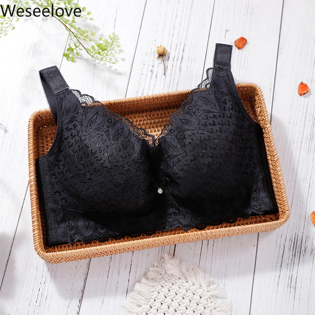 Weseelove Women Bra Without Bones Lace Pink Underwear Push Up Bra Plus Size  Lingerie Large Size