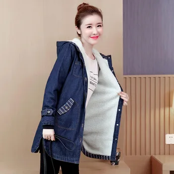 

Fur Warm Winter Denim Jacket Women 2019 New Fashion Autumn Wool Lining Jeans Coat Women Bomber Jackets Casaco Feminino