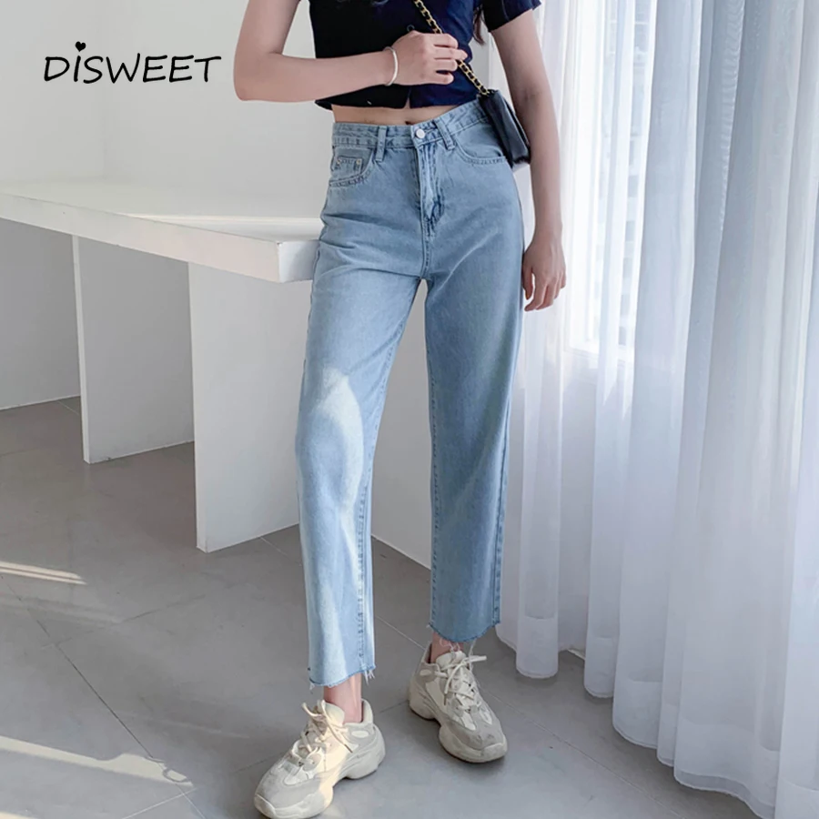

Korean Version Straight Pants Women'S Clothing Autumn Concise High Waist Loose Pocket Jeans Female Fashion Slim Plus Size Jeans