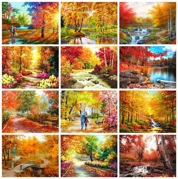

Huacan 5D Diamond Painting fall Full Square&Round Diamond Embroidery Mosaic Landscape Home Decorations