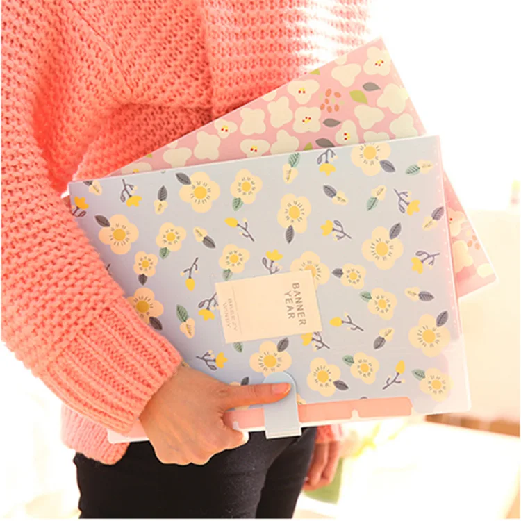 

1PC Fresh Floral Filing Production Folder Multi-Function 5/8 Into Mezzanine File A4 Document File Folder School Office