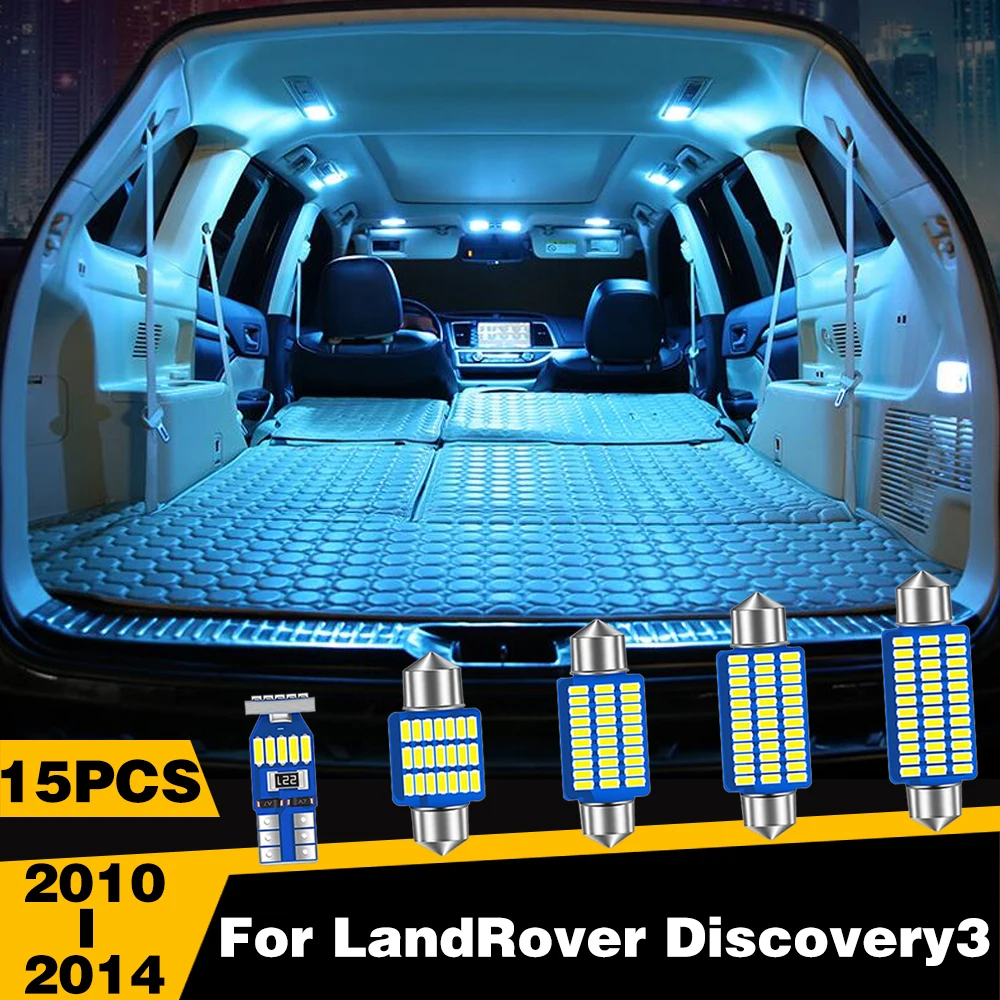 

15 Pcs LED Car Interior Dome Reading Light White Ice-Blue Roof Decoration Lamp For LandRover Discovery3 2010 2011 2012 2013 2014