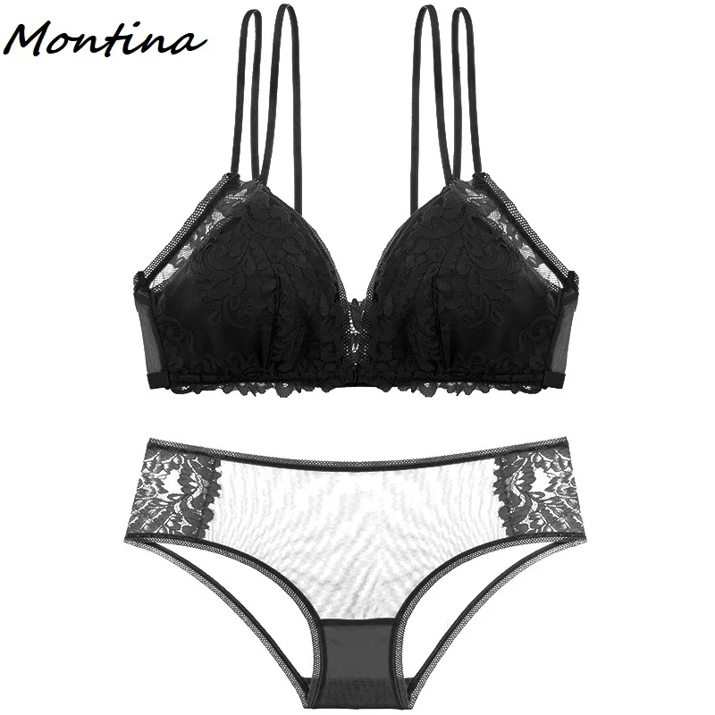 Bra and Panty Set Underwear Set Women Wire Free Unlined Deep V Front Closure Pink Vintage Push Up Bra Set Lace Bras Beauty Back