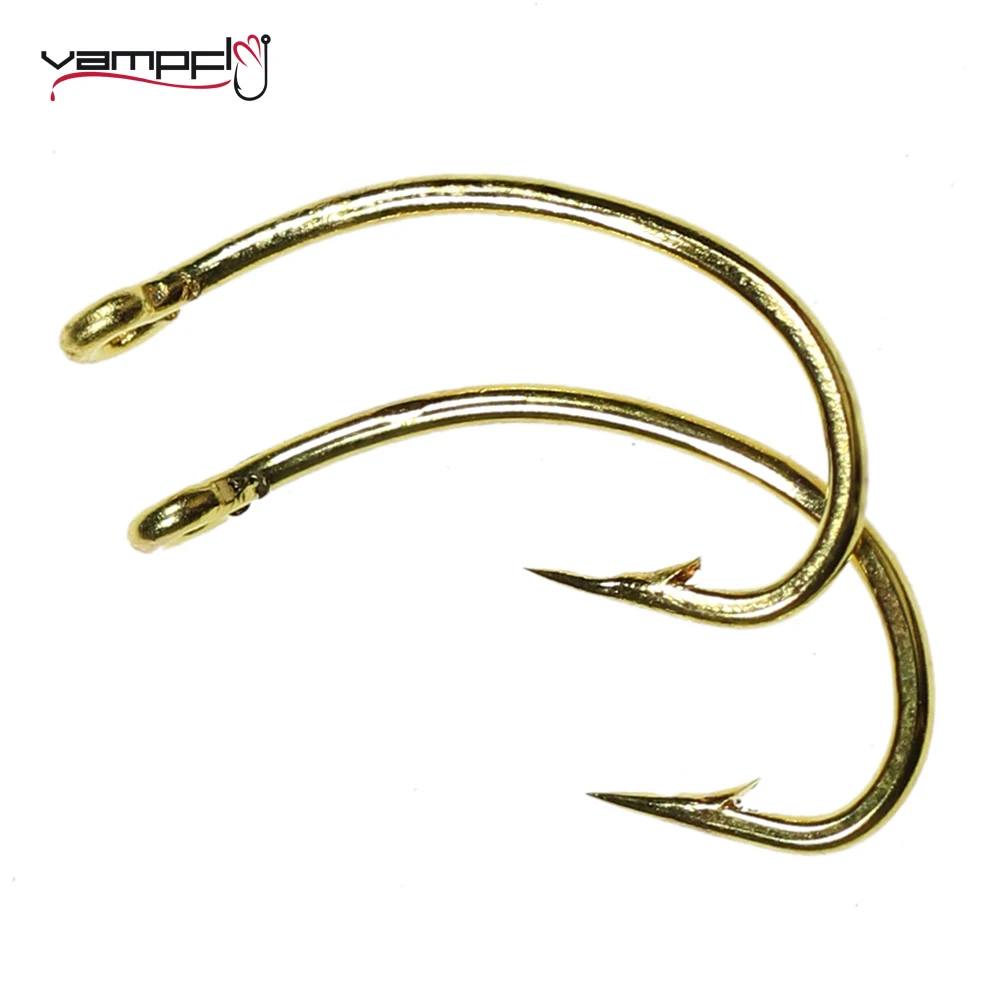 Vampfly 50PCS Gold Curved Shank Fishing Fly Tying Hooks Nymph Scud