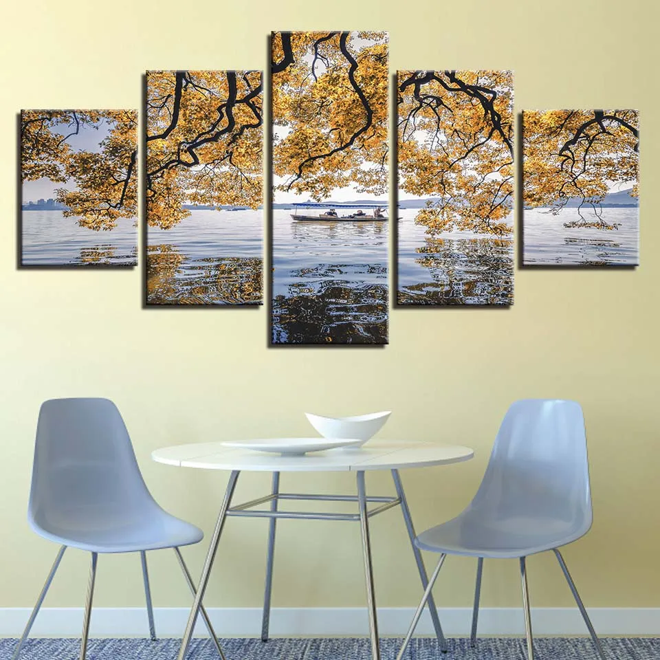 Tree And boat diamond painting 5piece Diamond Canvas fall diamond embroidery sale,full drill square mosaic diamond picture set