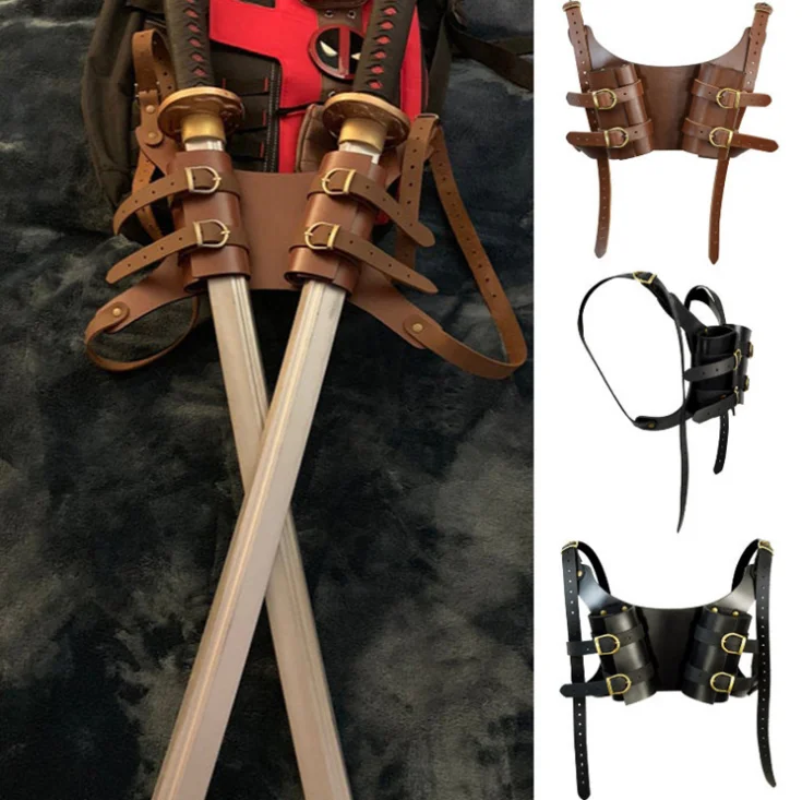 Medievale Deadpool Doppia Spada Katana Fodero Vintage Larp Porta Armi In Pelle Spalla Posteriore Rapier Guaina Costume Per Adulto