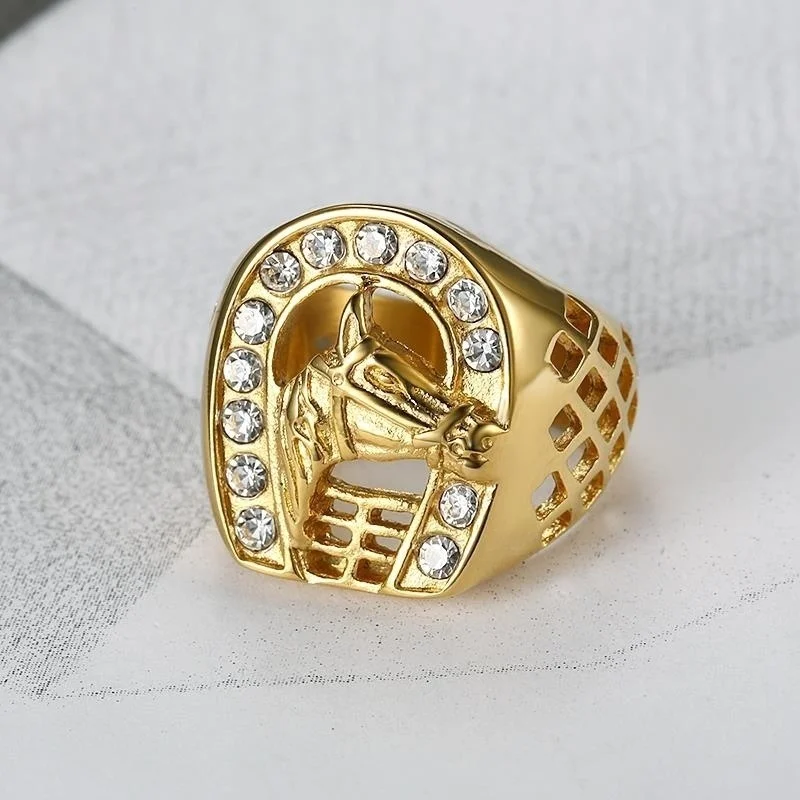 Animal Ring Fashion Mens Ring Animal Ring Horse Head Hollow Hip Hop Punk Horseshoe Jewelry Gifts Boys