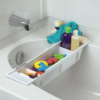 

Bathtub Caddy Tray Plastic Bathtub Basket Shelf Rack Bath Toys Organizer Retractable Storage Rack WWO66
