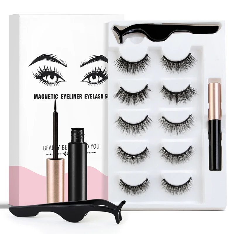 3-5Pair magnetic eyelashes&eyeliner set 3D Magnetic Eyeliner Liquid False Eyelashes Set Long extensi