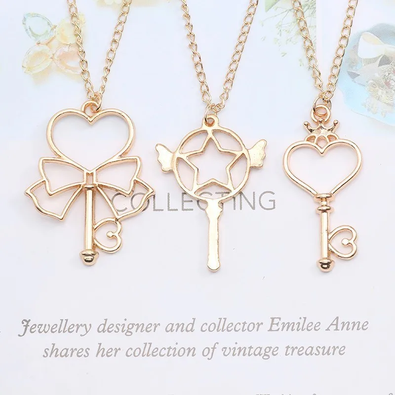 

Anime Cardcaptor Sakura Sailor Moon Necklace For Women Girls Heart Star Bowknot Pendant Necklaces Children Cute Jewelry Gifts