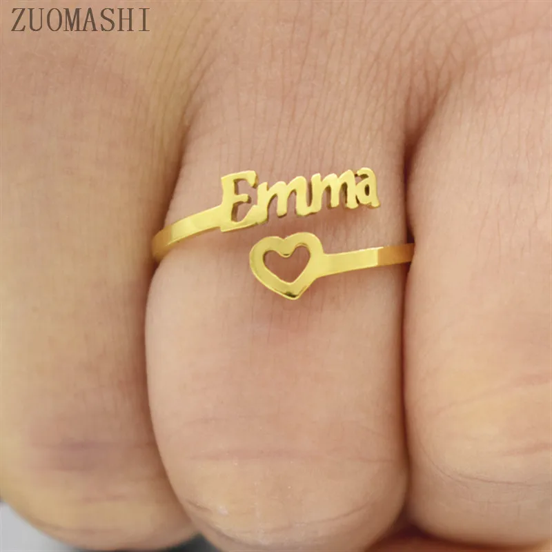 Индивидуальное кольцо с именем сердца персонализированное в форме регулируемый