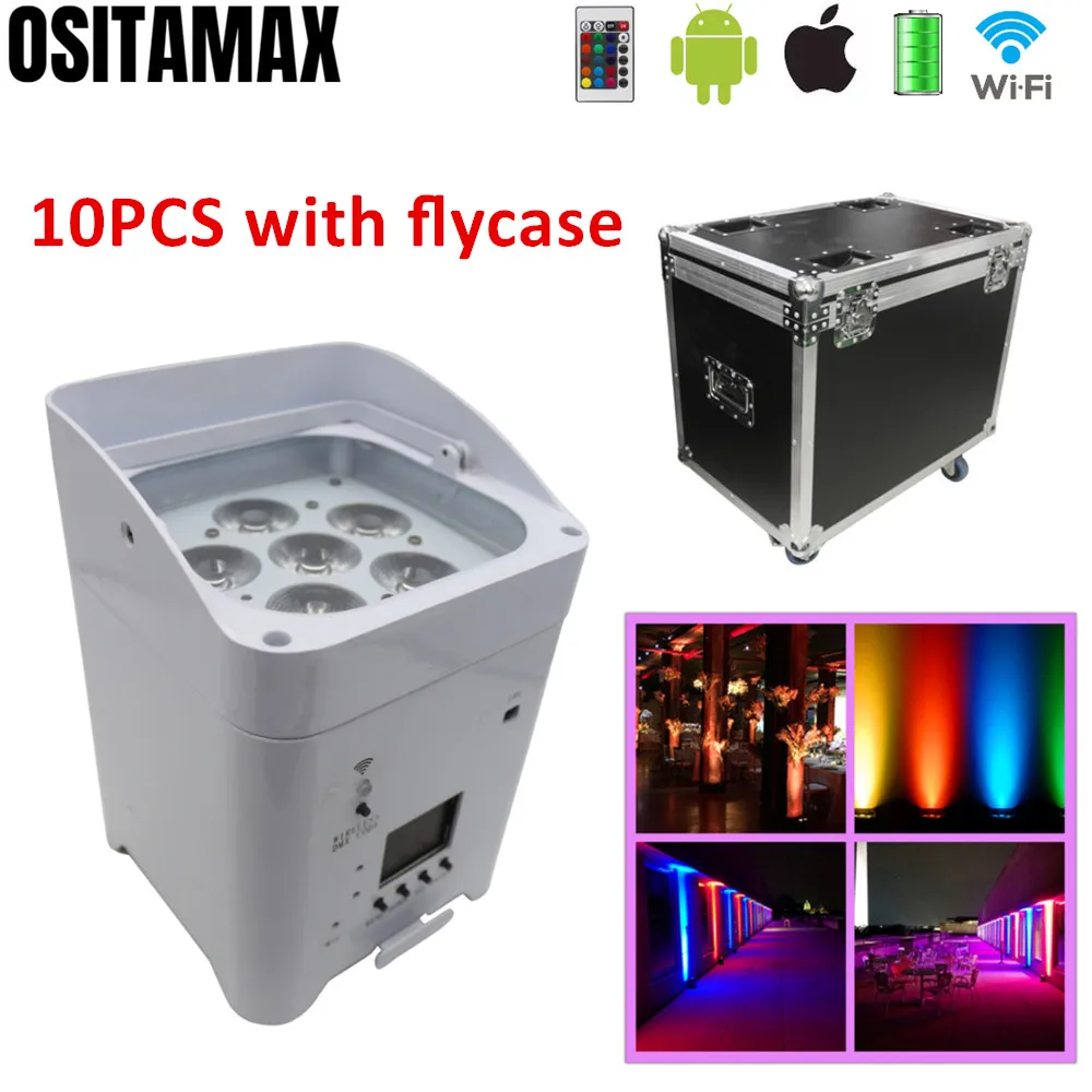 10PCS+Flightcase LED Par Light Wireless Uplight 6x18w RGBWA UV WIFI