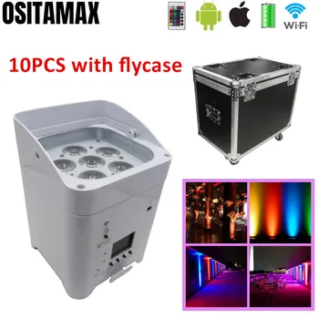 

10PCS+Flightcase LED Par Light Wireless Uplight 6x18w RGBWA UV WIFI Control Par Can Light 6IN1 Battery Power Stage DJ Par Lights
