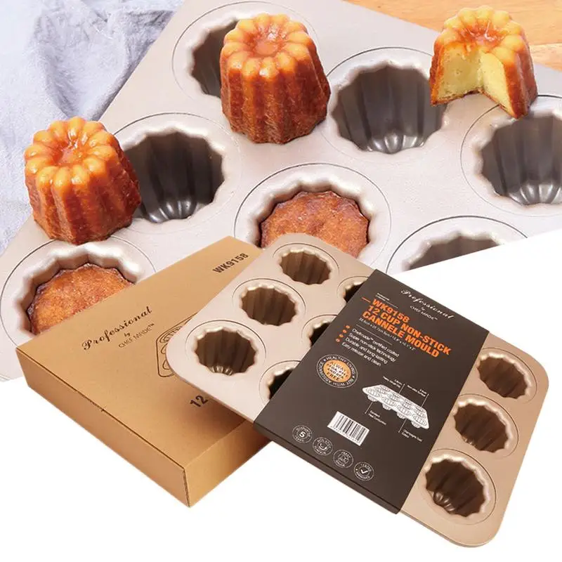 

Cannele 12in1 Cups Carbon Steel Non-stick Cake Baking Mold Homemade Cake Kitchen Baking Tools High Temperature Resistance Mold