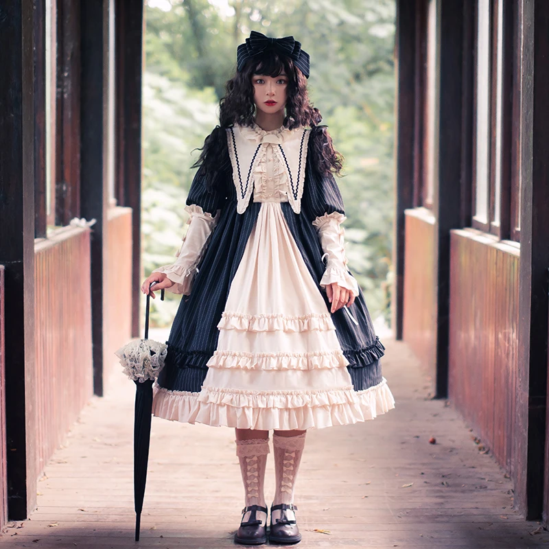 

Винтажное платье в стиле Лолиты в японском стиле; Милое и милое платье принцессы с длинными рукавами; Kawaii; Чайные вечерние платья для девочек; Vestidos