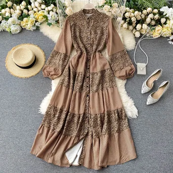 

2020 new fashion women's clothing Stand Patchwork Full dresses