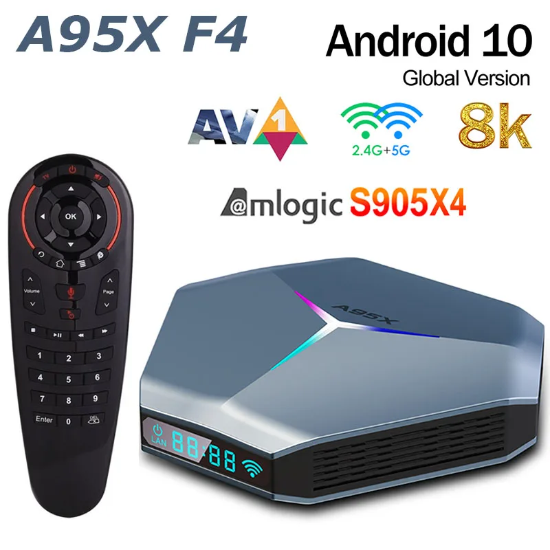 A95X F4 Android 10 RGB умная ТВ Box Amlogic S905X4 4 Гб Оперативная память 32GB 64GB 128GB Встроенная