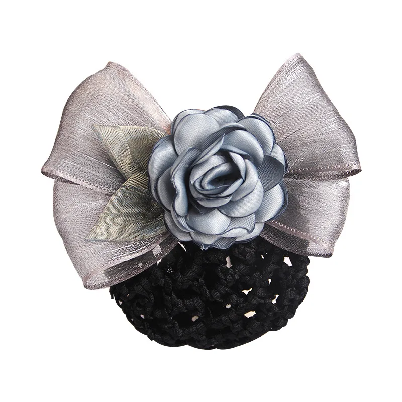 Elegant Fabric Flower Hairpin Handmade Hair Bow Clips Hairgrip Snood Cover Net Bun Professional Staff Dance Women Accessories new novelty retractable badge reel for name badge holder staff work card clip chest pocket id tag pass card accessories clip