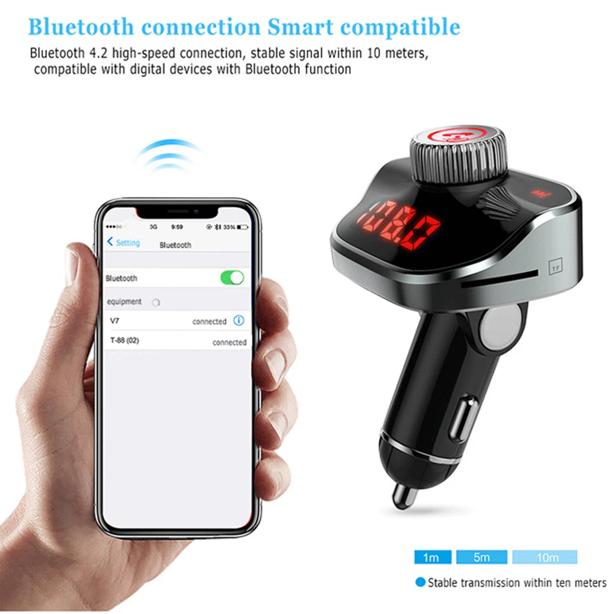 Автомобильный комплект беспроводной fm-передатчик громкой связи Bluetooth 4,2 автомобильный mp3-плеер 12-24 В 3.1A двойной USB Автомобильное зарядное устройство Черный