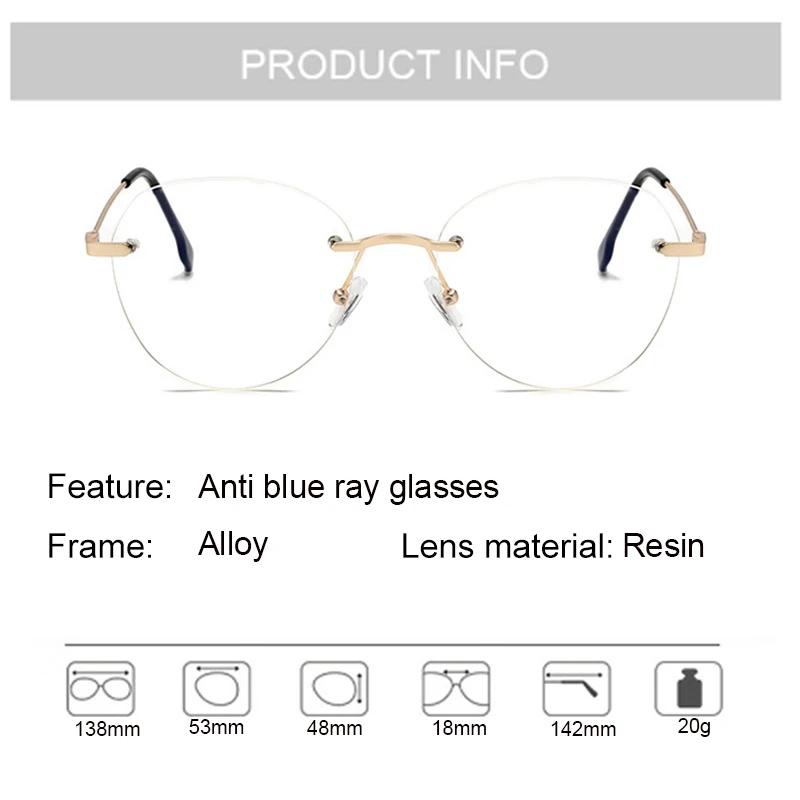 Женские очки без оправы, синий светильник, блокирующие очки для компьютера, UV400, роскошный авиационный синий светильник, блокирующие очки, УФ-фильтр, линзы для девушек