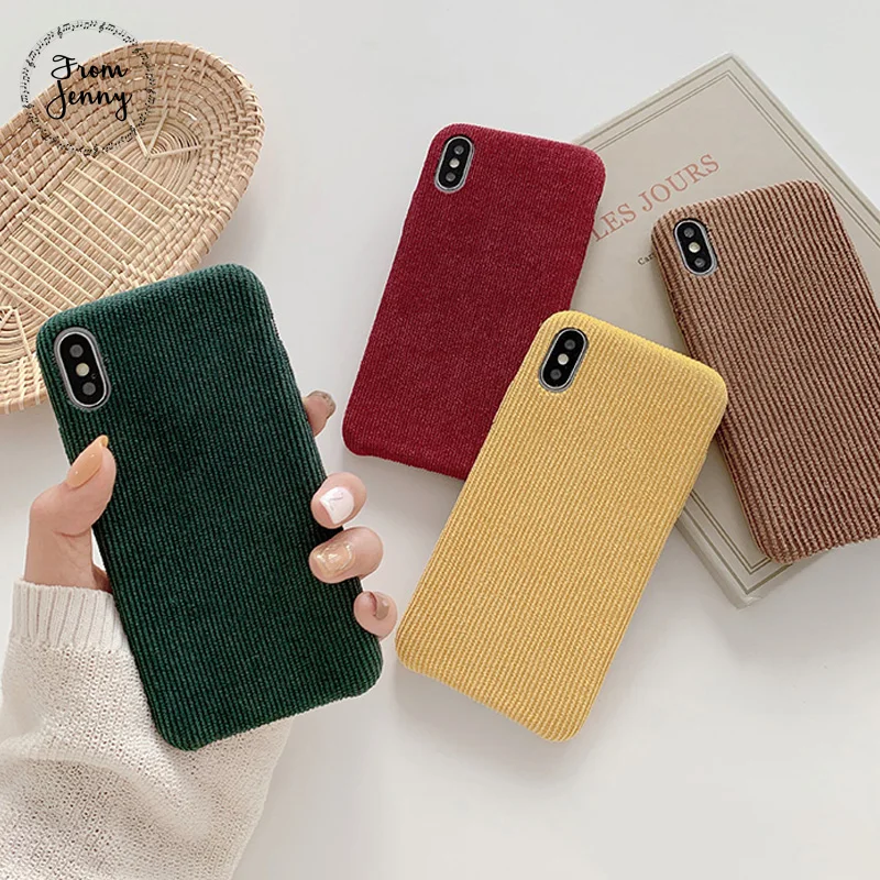

From Jenny Solid color corduroy for iPhone x xr xs max 6 6s 7 8 Plus simple mobile phone fleece protection soft shell