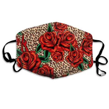 

Red Roses Leopard Washable Reusable Mask, Cotton Anti Dust Half Face Mouth Mask For Kids Teens Men Women With Adjustable Ear