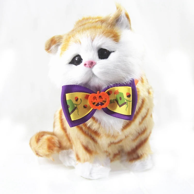 

6Pcs/lot Pet Polyester Ribbon Bow Tie For Halloween Cats Festival Decoration Accessories (Pattern Random)