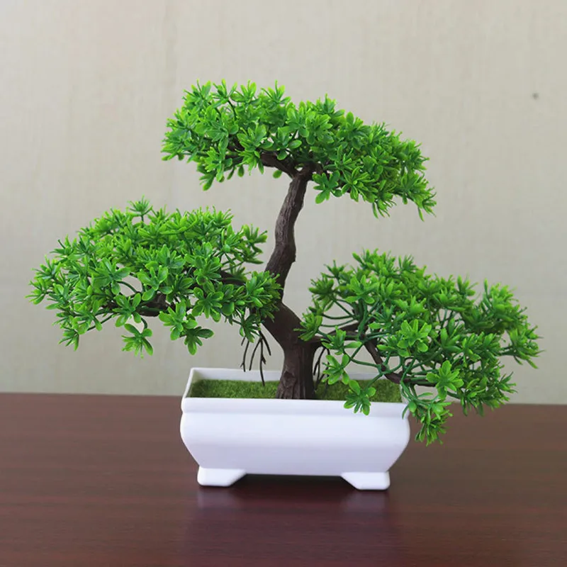 

Artificial Flowers Fake Green Pot Welcoming Pine Bonsai Simulation Artificial Potted Plant Ornament Home Decor