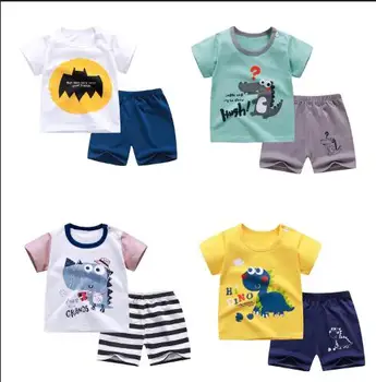 

cotton Summer baby children soft shorts suit t-shirt todder boy and girl kids dinosaur cartoon cute clothes cheap stuff for 0-6Y