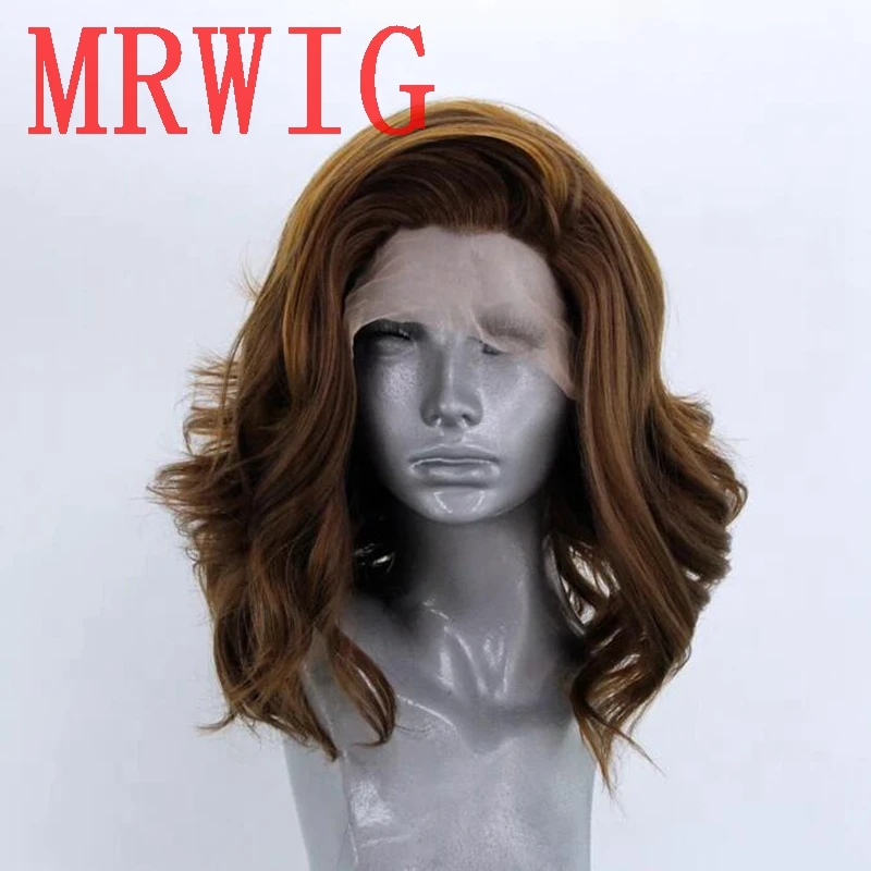 MRWIG Short Curly Synthetic Glueless Front Lace Wig Blonde/Brown/Red/Black Free Oart Ombre Hair Color