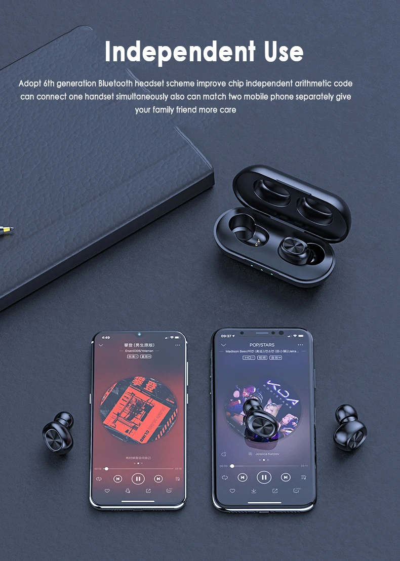 B5 Wireless Bluetooth Earphone TWS Touch Control Waterproof Bluetooth 5.0 Headset 9D Stereo Music Headphones