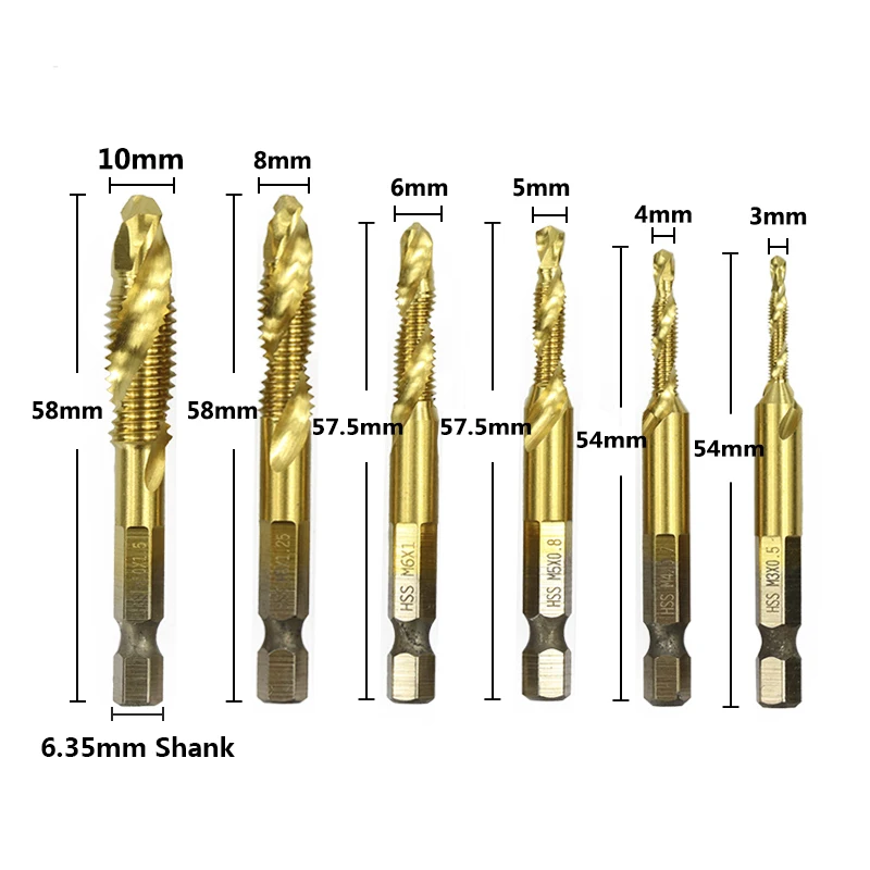1 шт. сверло с титановым покрытием M3 M4 M5 M6 M8 M10 HSS машина ручной кран 1/" шестигранный хвостовик спиральный резьбовой кран Метрическая заглушка крана