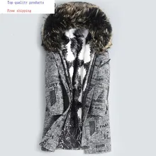 Парка, пальто с натуральным мехом, Мужская одежда, натуральный мех кролика, подкладка, теплая длинная куртка, Воротник из меха енота, парки 4438 KJ2985