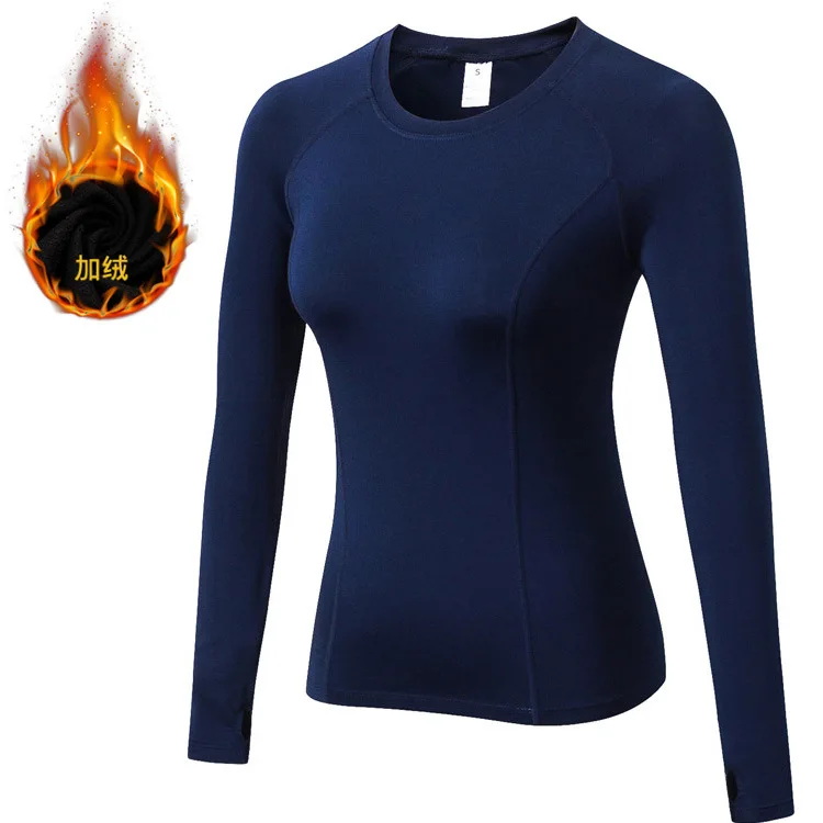 

Winter with Fluffy Ladies PRO Tight-fitting Fitness Running Training Long Sleeves Quick-drying Stretch T-shirt Clothes