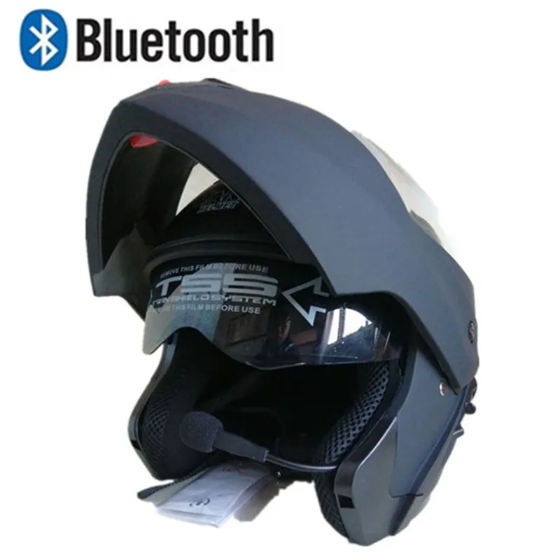 Мотоциклетный bluetooth шлемы флип-ап двойной козырек шлемы гонки подключения телефона шлем