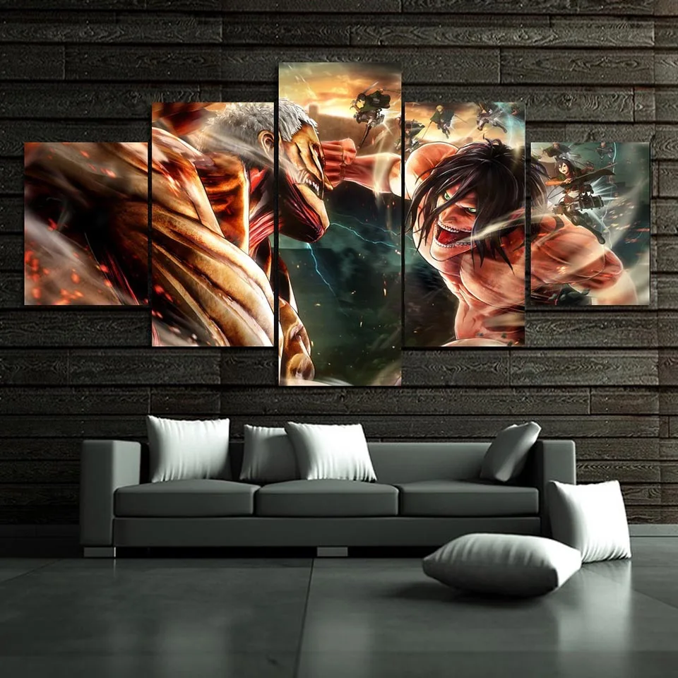 

No Framed Canvas 5Pcs Attack on Titan Eren Yeager Shingeki No Kyojin Wall Art Posters Pictures Paintings Home Decor Living Room