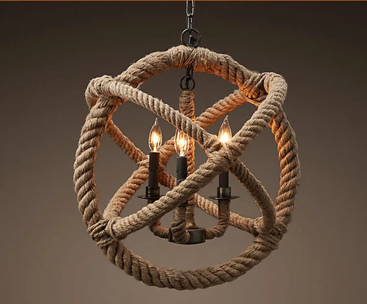 

Loft Style Hemp Rope Dining Room Pendant Light Retro Bar Cafe Restaurant Decoration Light Fixtures E14 Candle Lights