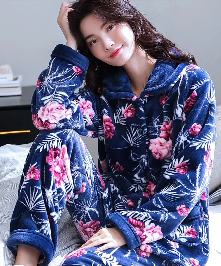 StyleV H5840 женский Пижамный костюм уплотненная фланель коралловый бархатный с длинными рукавами осенне-зимняя одежда для сна Домашняя одежда женское нижнее белье - Цвет: StyleV