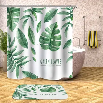 

35 Shower Curtain Leaves Bath Curtains For Bathroom Bathtub Waterproof Bathing Cover Extra Large Wide 12pcs Hooks