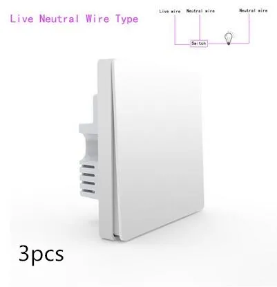 Single Key 3pcs Беспроводной умный переключатель Aqara ZiGBee, настенный светильник с нейтральным проводом, управляемый пожарным проводом, с нулевой линией, двойной одноклавишный переключатель - Цвет: Single Key 3pcs