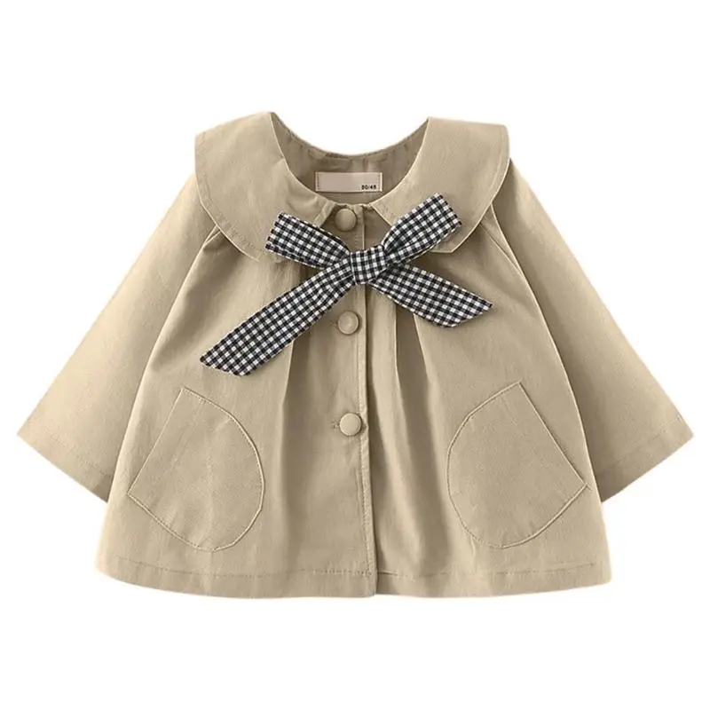 Light Brown Модное детское клетчатое пальто с поясом для девочек; зимняя простая Удобная однотонная куртка с длинными рукавами и кукольным воротником, пуговицами и карманами; 9 months to 3 years Old - Цвет: Light Brown