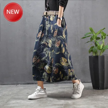 

Woman SkirtsNew Vintage Leaves Floral Printing Women Skirts Washed A-Line falda mujer All-Match Denim Skirt Women Pocket Jeans