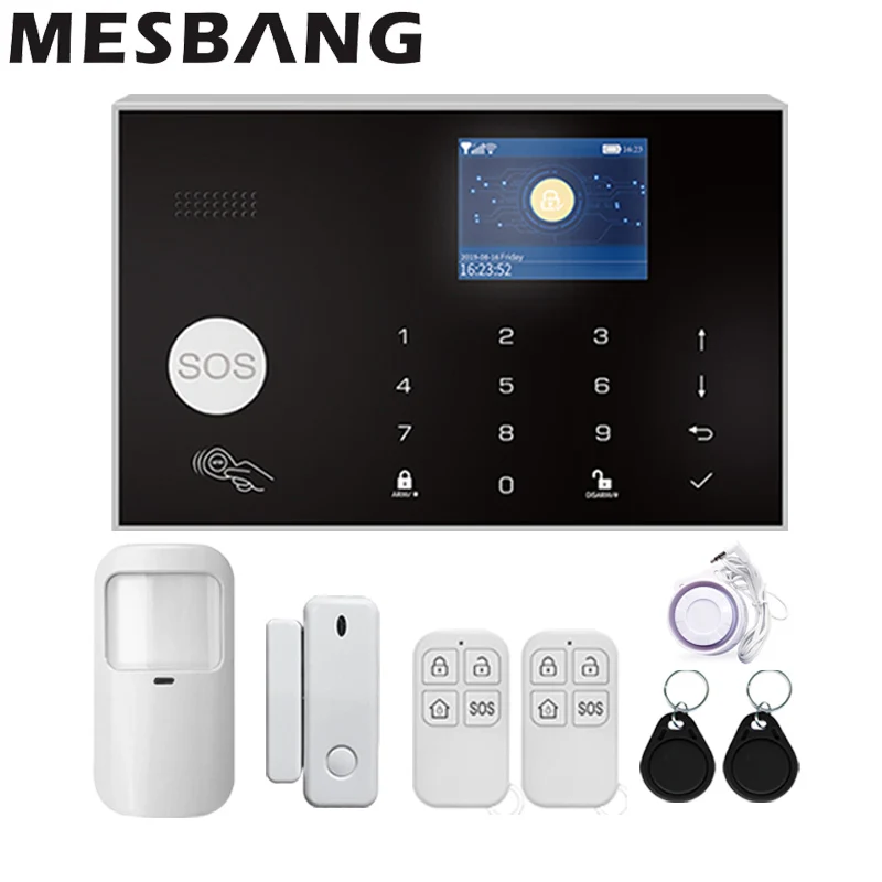 home wifi GSM alarm system wireless security alarm kits with pir sensors door detector and wifi IP camera tuya App control