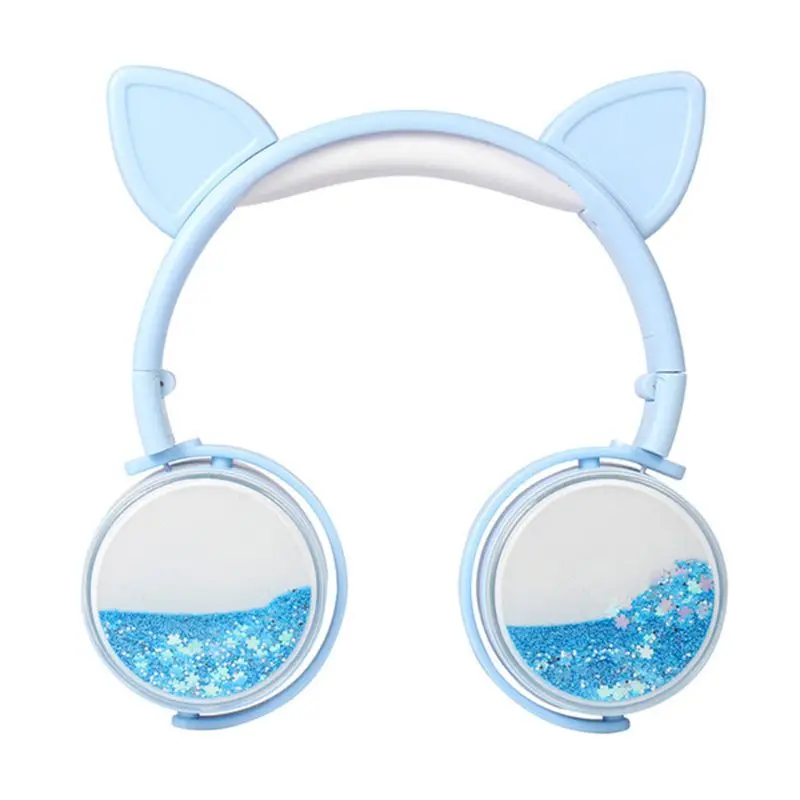 Girls Cat Ear Headset Quicksand Decor Music Sports Headphones for Kids Gifts LX9A