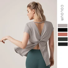 Женская свободная быстросохнущая Модальная блузка, рубашки для йоги, фитнеса, спорта, бега, сексуальные открытые топы с коротким рукавом, рубашки для тренировок для женщин