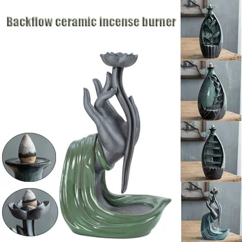 

Backflow Censer Smoking Flow Ceramic Incense Holder Craft for Home Office Room QP2