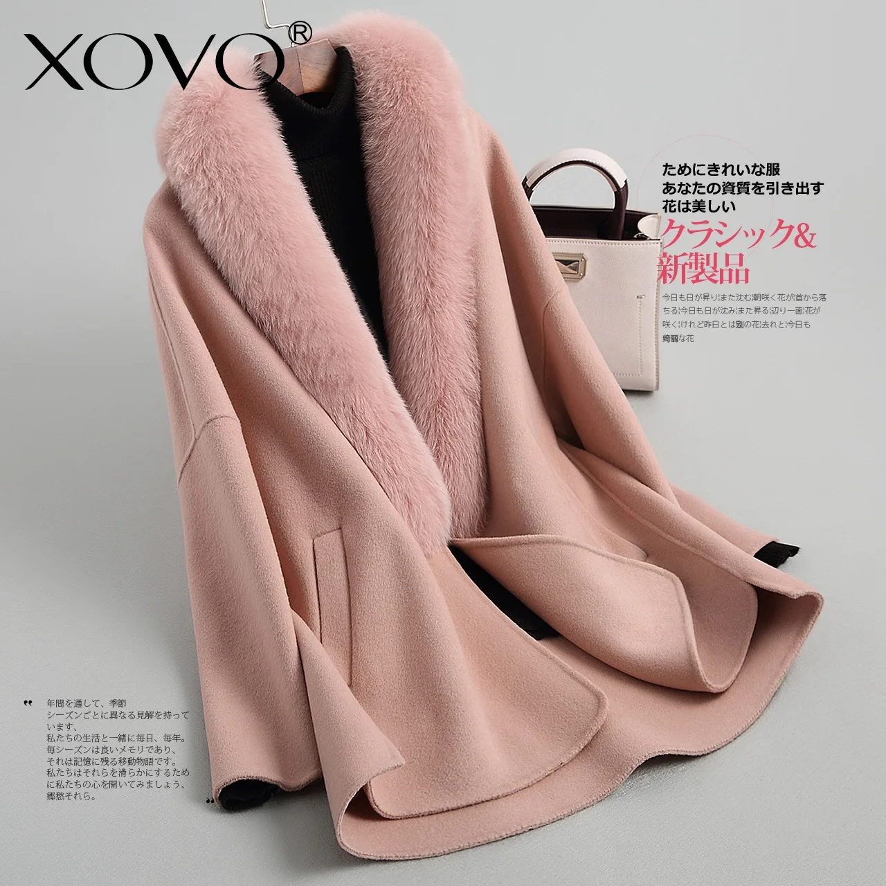 pink AYUNSUE Двухслойное шерстяное пальто женский натуральный Лисий меховой воротник корейские куртки зимняя куртка женские шерстяные пальто Casaco Feminino MY4013 - Цвет: pink